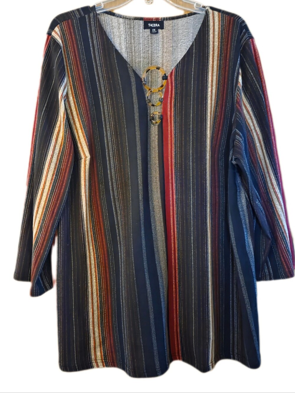 Tacera Boho Striped Tunic 70's Retro Peasant Colorful Plus Size 2X